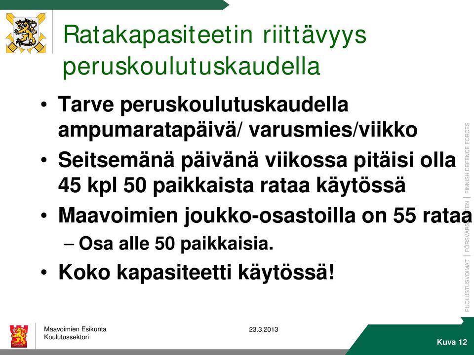 päivänä viikossa pitäisi olla 45 kpl 50 paikkaista rataa käytössä