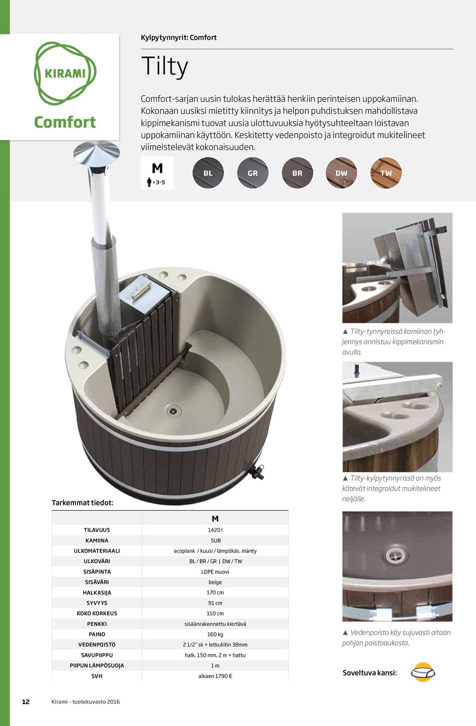 Keskitetty vedenpoisto ja integroidut mukitelineet viimeistelevät kokonaisuuden. M x 3 5 BL GR BR DW TW Tilty-tynnyreissä kamiinan tyhjennys onnistuu kippimekanismin avulla.