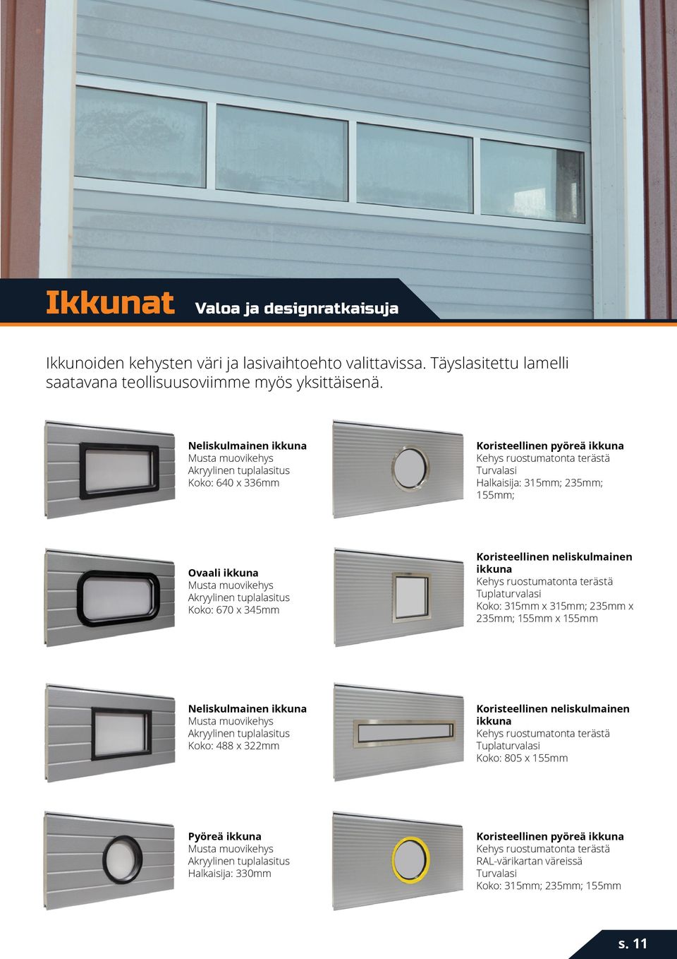 Musta muovikehys Akryylinen tuplalasitus Koko: 670 x 345mm Koristeellinen neliskulmainen ikkuna Kehys ruostumatonta terästä Tuplaturvalasi Koko: 315mm x 315mm; 235mm x 235mm; 155mm x 155mm