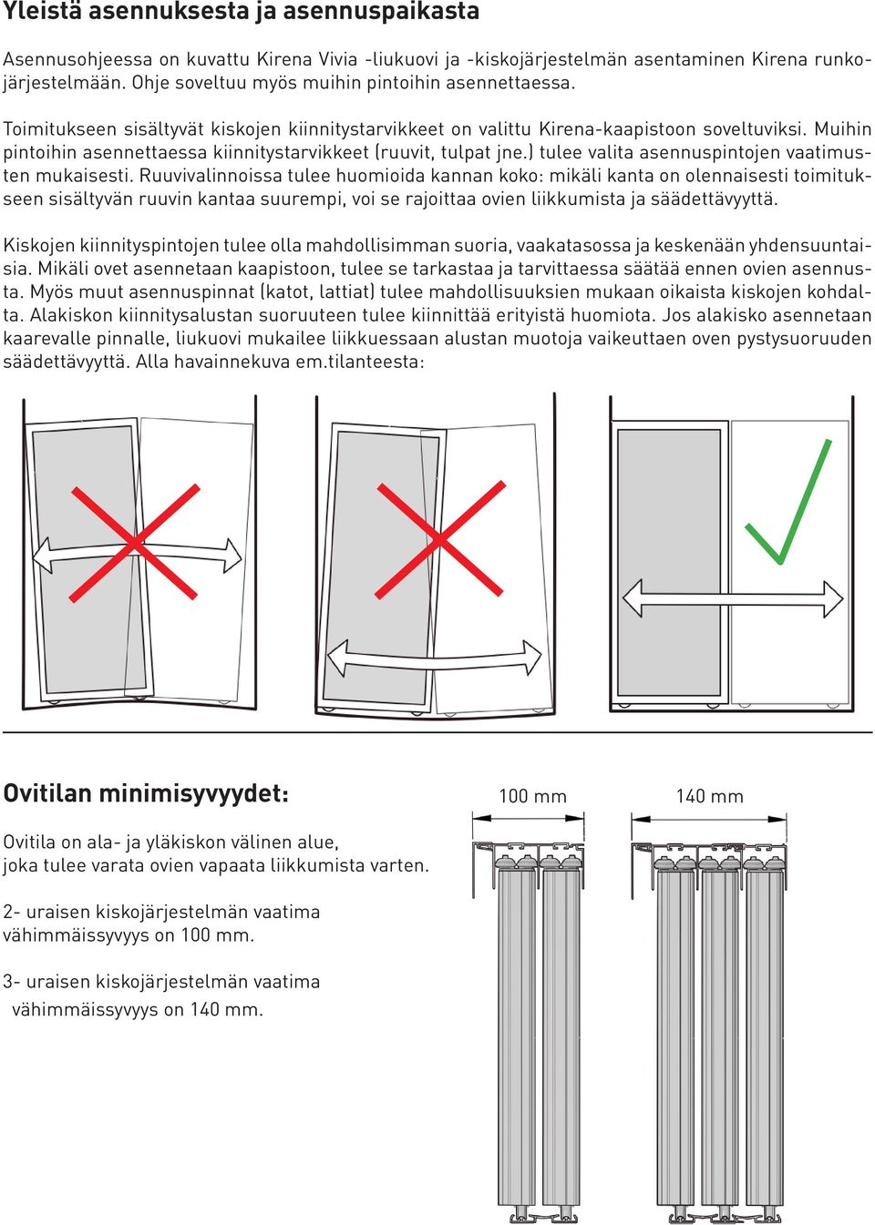 Muihin pintoihin asennettaessa kiinnitystarvikkeet (ruuvit, tulpat jne.) tulee valita asennuspintojen vaatimusten mukaisesti.