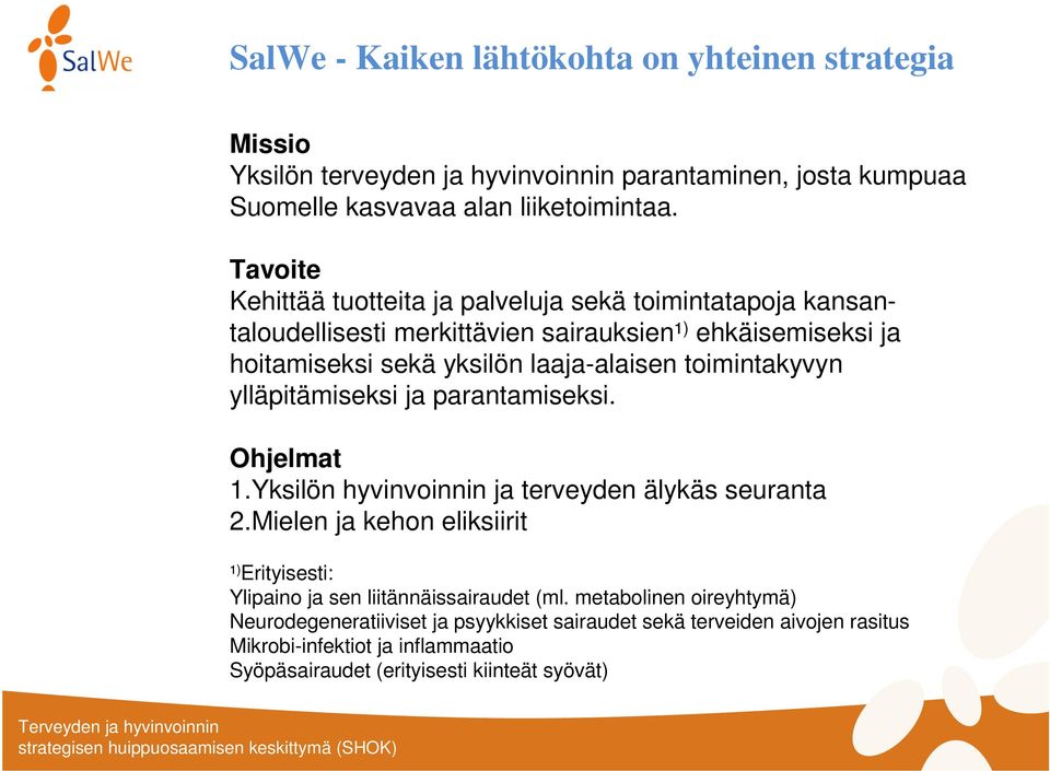 toimintakyvyn ylläpitämiseksi ja parantamiseksi. Ohjelmat 1.Yksilön hyvinvoinnin ja terveyden älykäs seuranta 2.