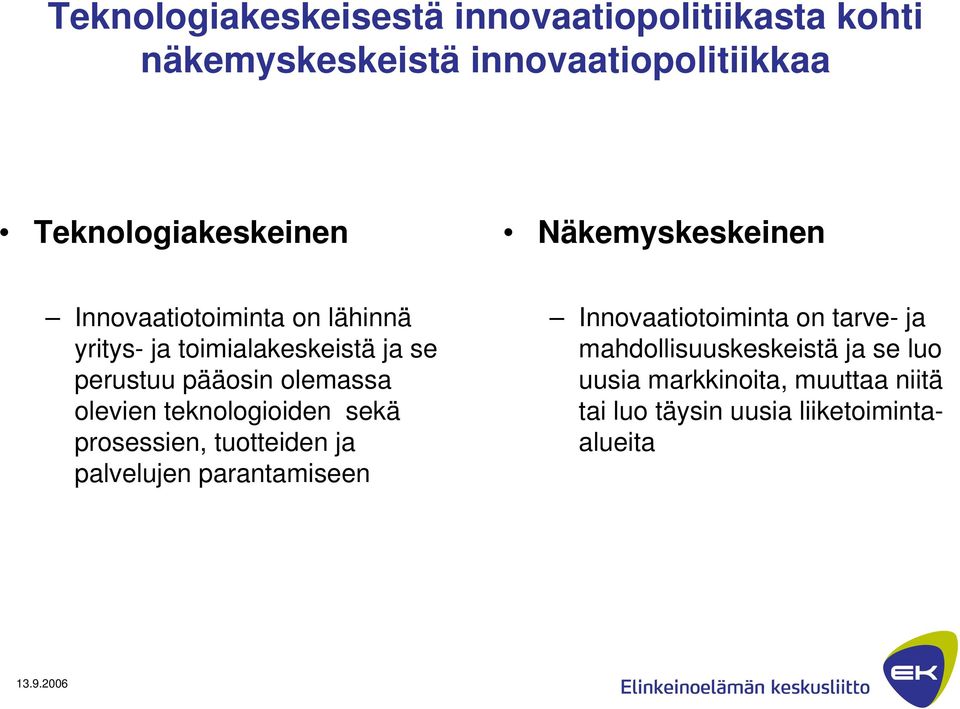 perustuu pääosin olemassa olevien teknologioiden sekä prosessien, tuotteiden ja palvelujen parantamiseen