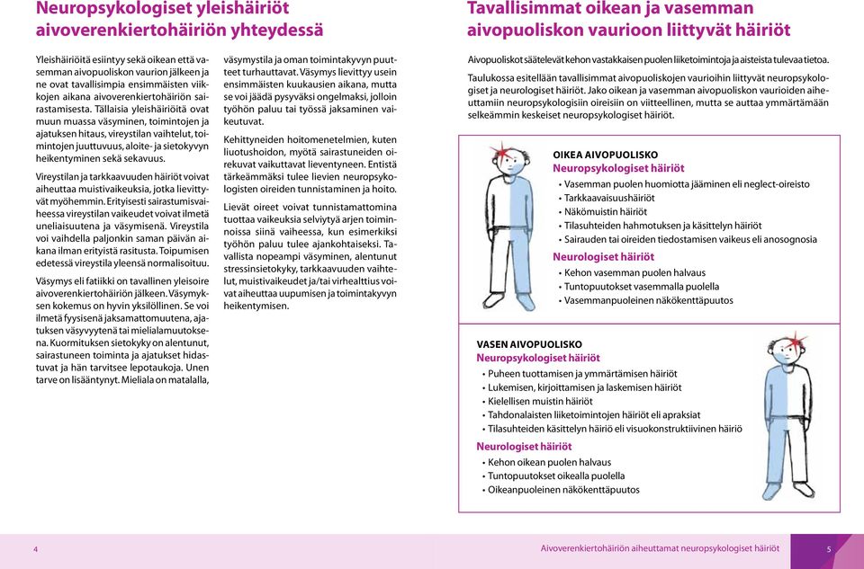 Tällaisia yleishäiriöitä ovat muun muassa väsyminen, toimintojen ja ajatuksen hitaus, vireystilan vaihtelut, toimintojen juuttuvuus, aloite- ja sietokyvyn heikentyminen sekä sekavuus.