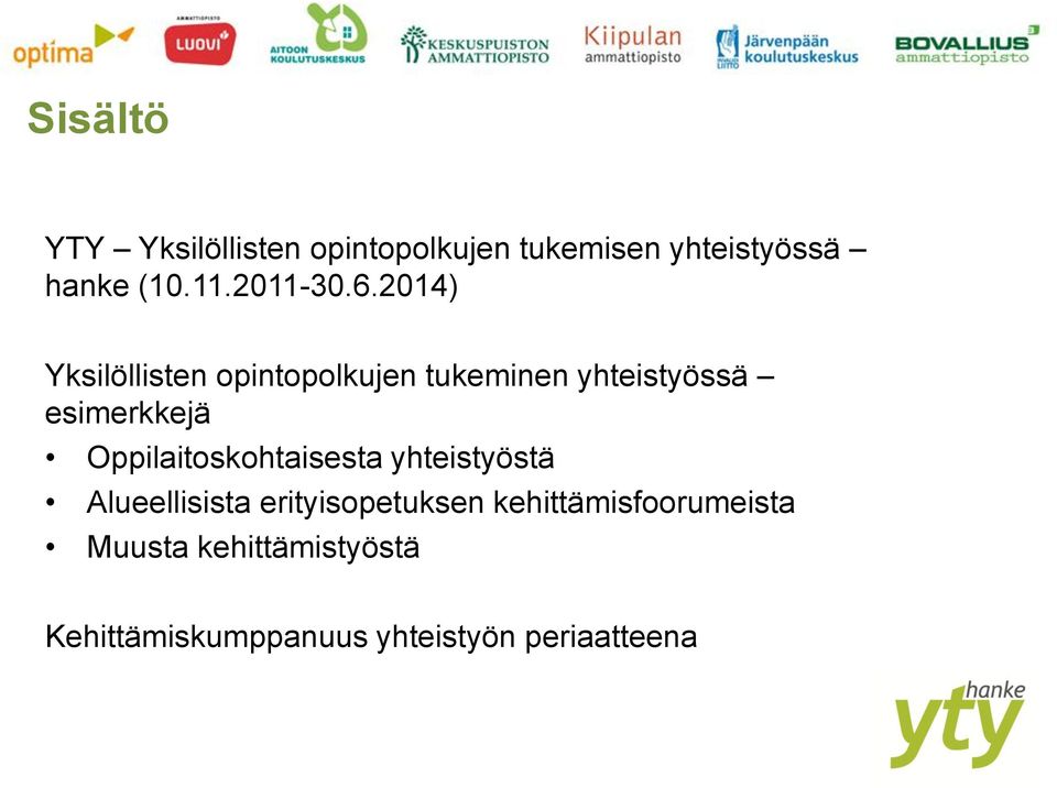 2014) Yksilöllisten opintopolkujen tukeminen yhteistyössä esimerkkejä