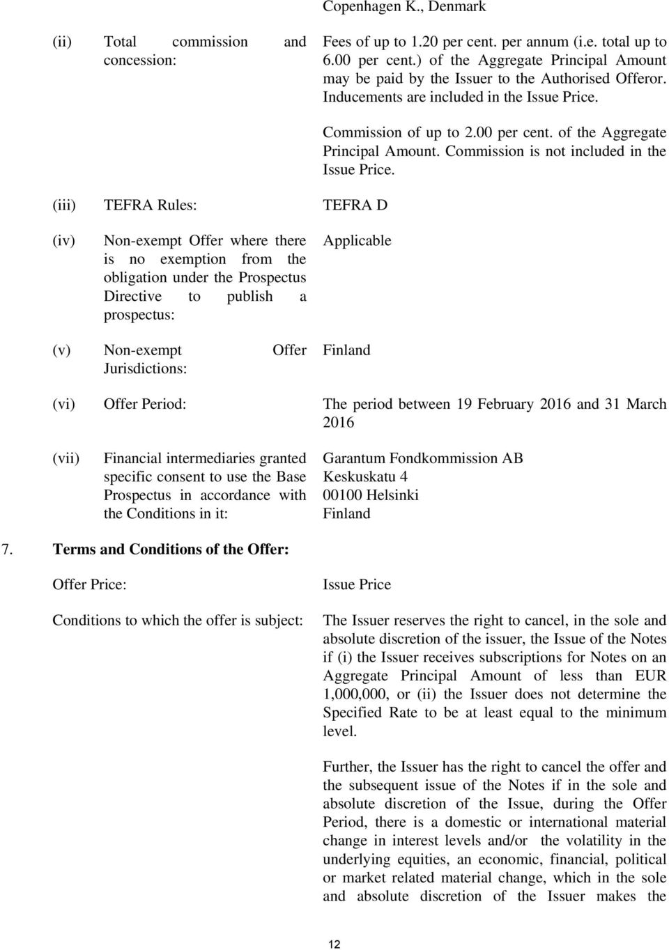 of the Aggregate Principal Amount. Commission is not included in the Issue Price.