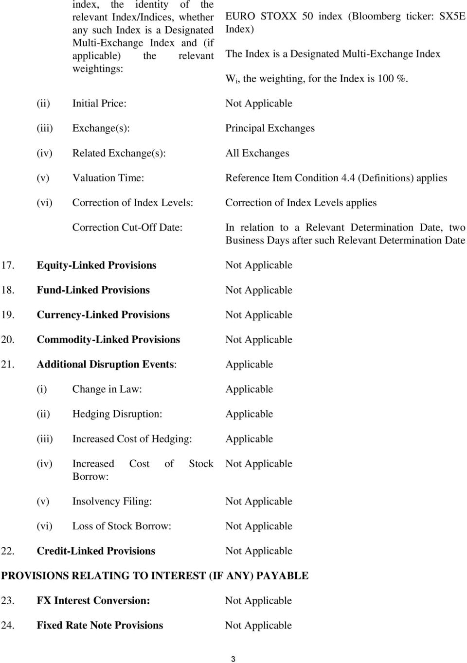 (ii) Initial Price: Not Applicable (iii) Exchange(s): Principal Exchanges (iv) Related Exchange(s): All Exchanges (v) Valuation Time: Reference Item Condition 4.