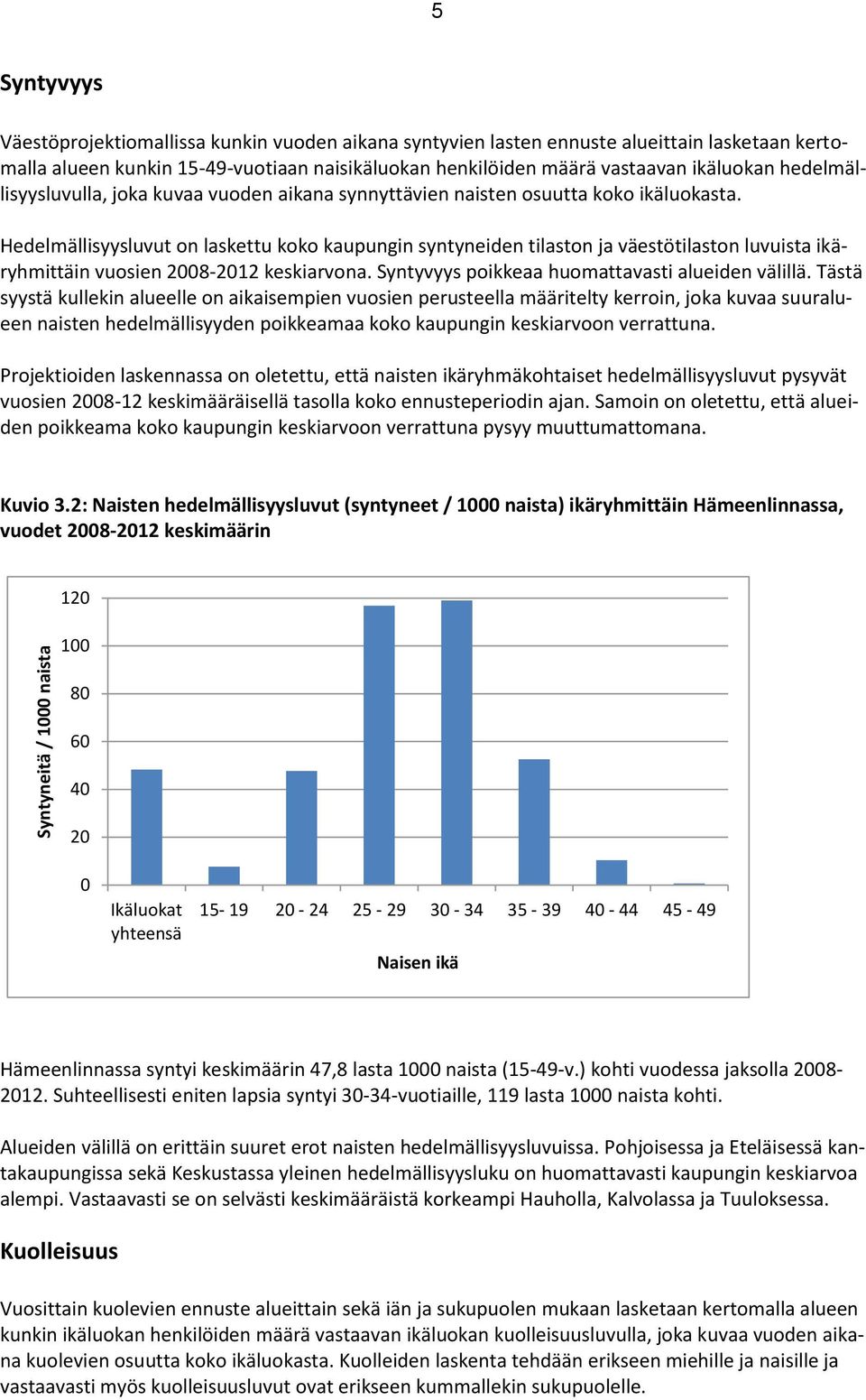 Hedelmällisyysluvut on laskettu koko kaupungin syntyneiden tilaston ja väestötilaston luvuista ikäryhmittäin vuosien 28-212 keskiarvona. Syntyvyys poikkeaa huomattavasti alueiden välillä.