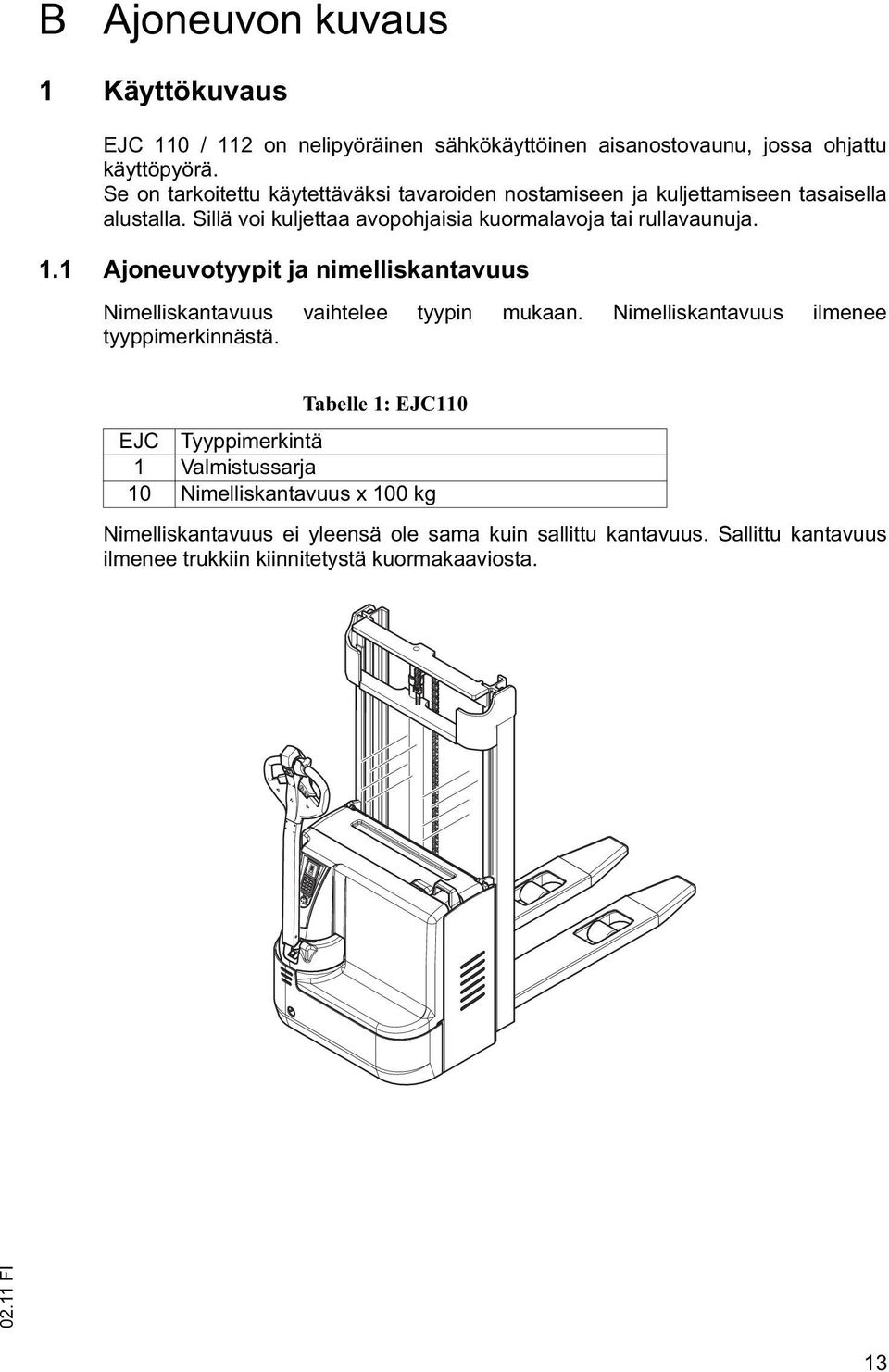Sillä voi kuljettaa avopohjaisia kuormalavoja tai rullavaunuja. 1.1 Ajoneuvotyypit ja nimelliskantavuus Nimelliskantavuus vaihtelee tyypin mukaan.
