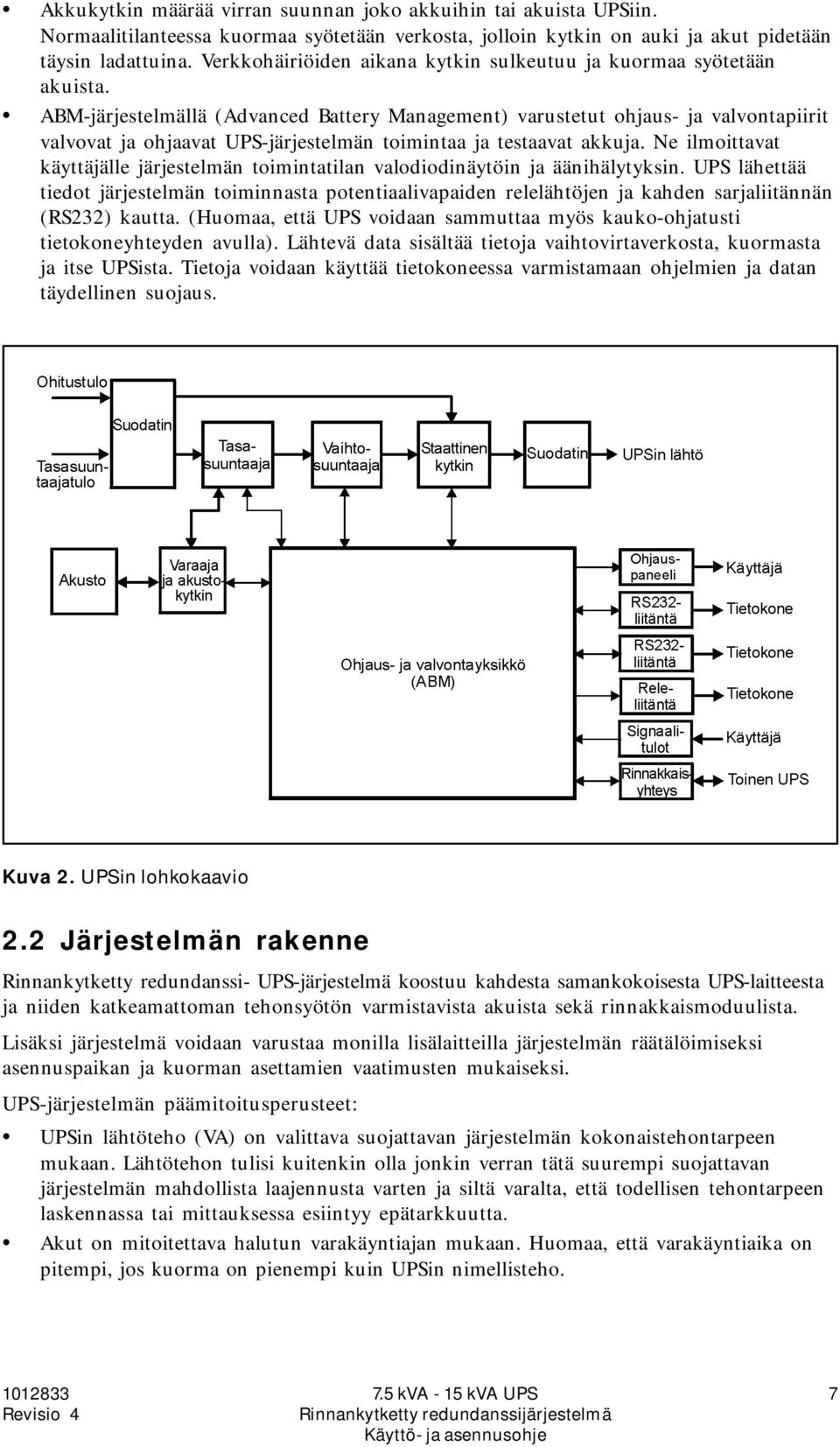ABM-järjestelmällä (Advanced Battery Management) varustetut ohjaus- ja valvontapiirit valvovat ja ohjaavat UPS-järjestelmän toimintaa ja testaavat akkuja.