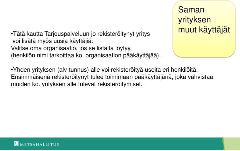 Saman yrityksen muut käyttäjät Yhden yrityksen (alv-tunnus) alle voi rekisteröityä useita eri henkilöitä.