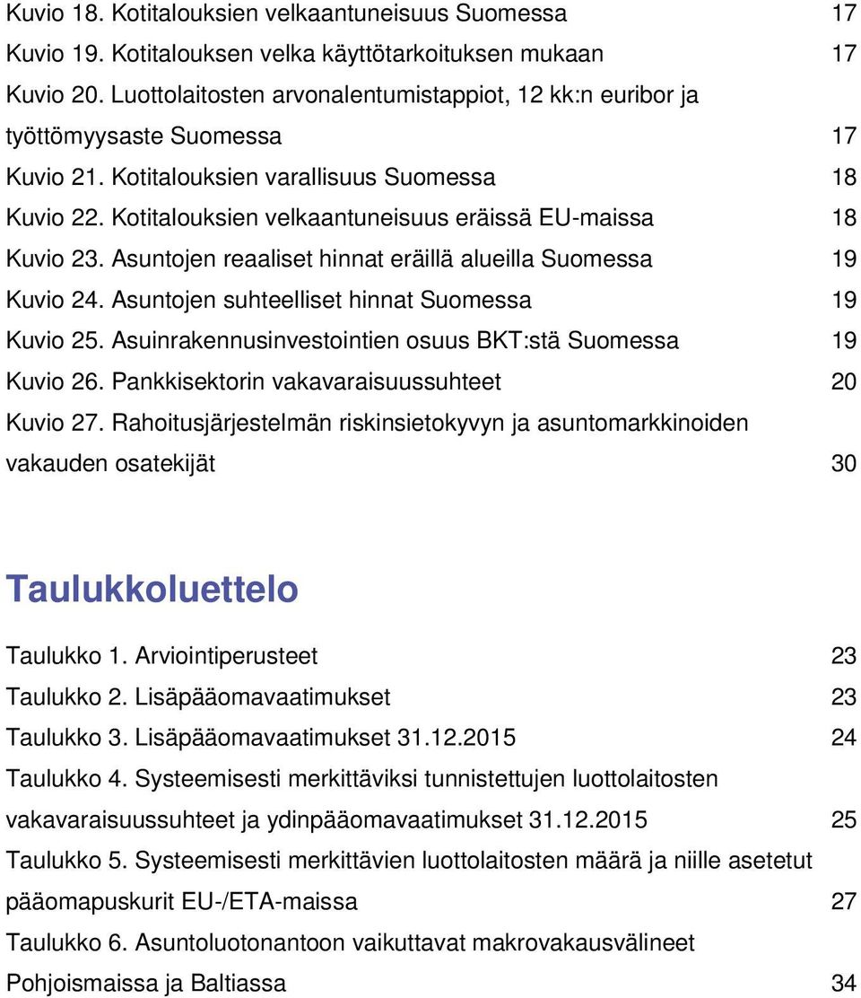 Kotitalouksien velkaantuneisuus eräissä EU-maissa 18 Kuvio 23. Asuntojen reaaliset hinnat eräillä alueilla Suomessa 19 Kuvio 24. Asuntojen suhteelliset hinnat Suomessa 19 Kuvio 25.