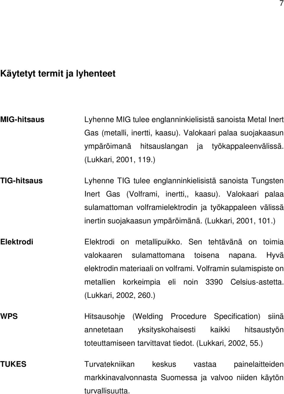Valokaari palaa sulamattoman volframielektrodin ja työkappaleen välissä inertin suojakaasun ympäröimänä. (Lukkari, 2001, 101.) Elektrodi on metallipuikko.