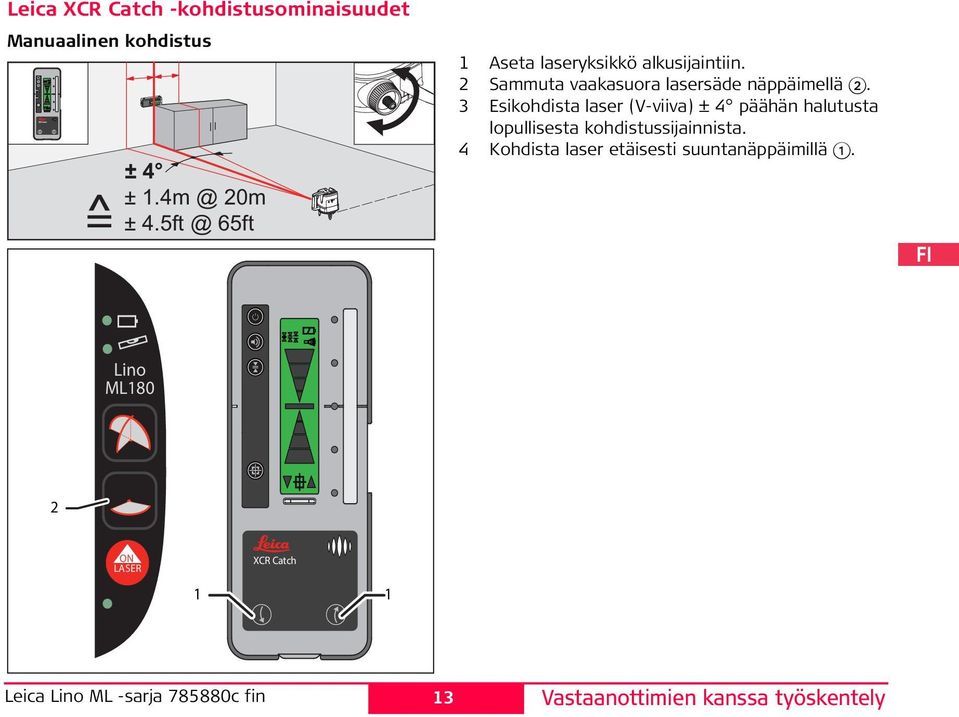 Sammuta vaakasuora lasersäde näppäimellä.