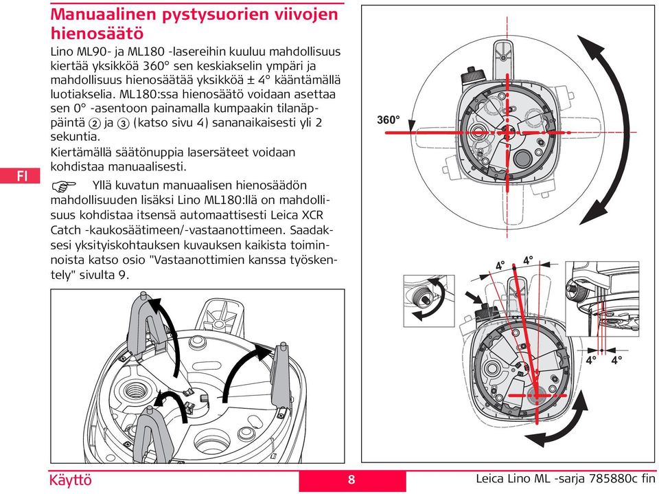 Kiertämällä säätönuppia lasersäteet voidaan kohdistaa manuaalisesti.