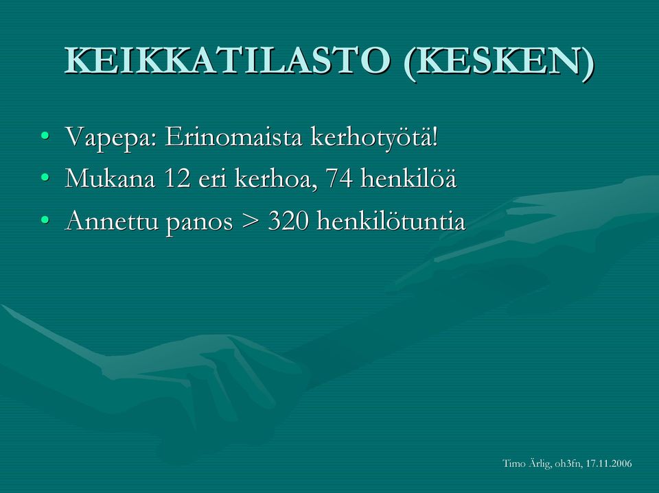 Mukana 12 eri kerhoa, 74