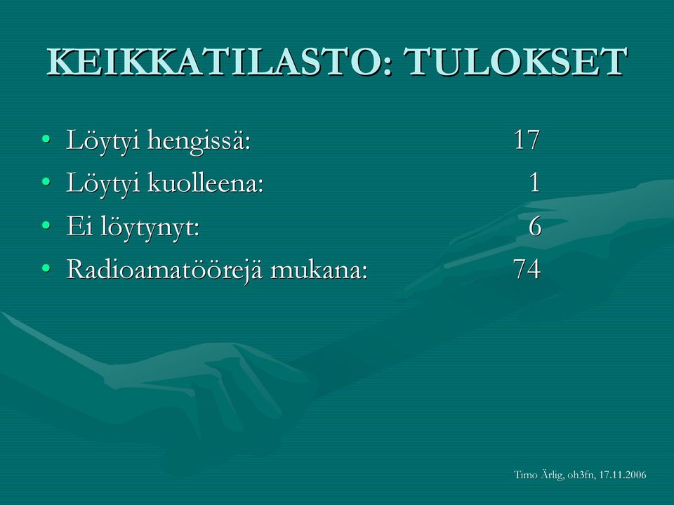 kuolleena: 1 Ei löytynyt: l