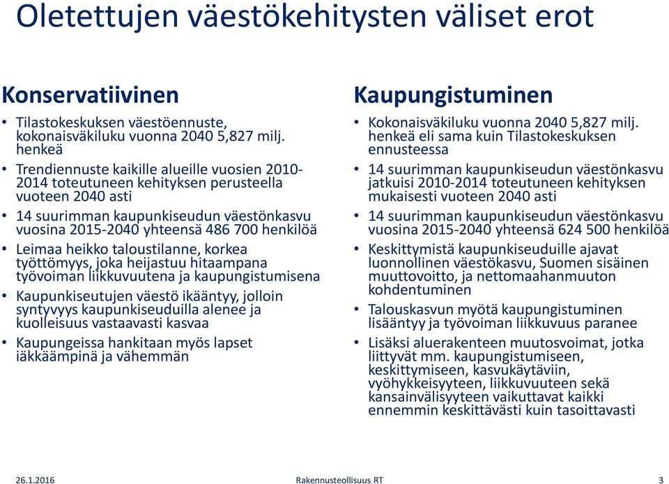 Leimaa heikko taloustilanne, korkea työttömyys, joka heijastuu hitaampana työvoiman liikkuvuutena ja kaupungistumisena Kaupunkiseutujen väestö ikääntyy, jolloin syntyvyys kaupunkiseuduilla alenee ja