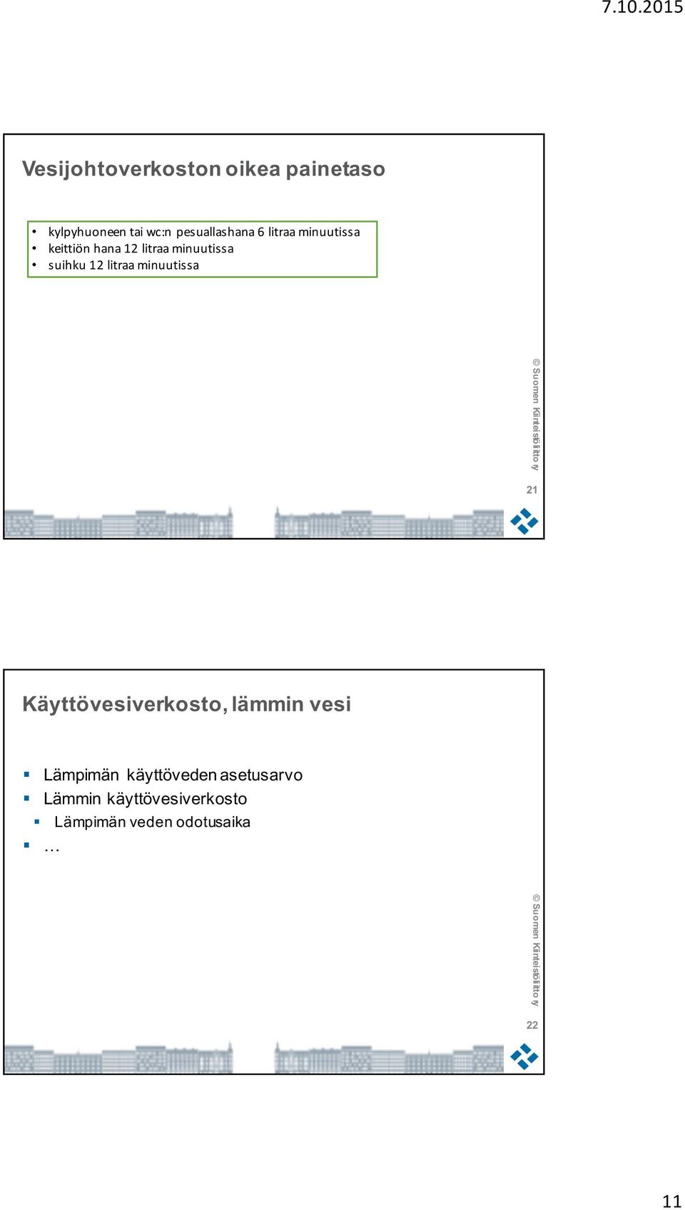 suihku 12 litraa minuutissa 21 Käyttövesiverkosto, lämmin vesi