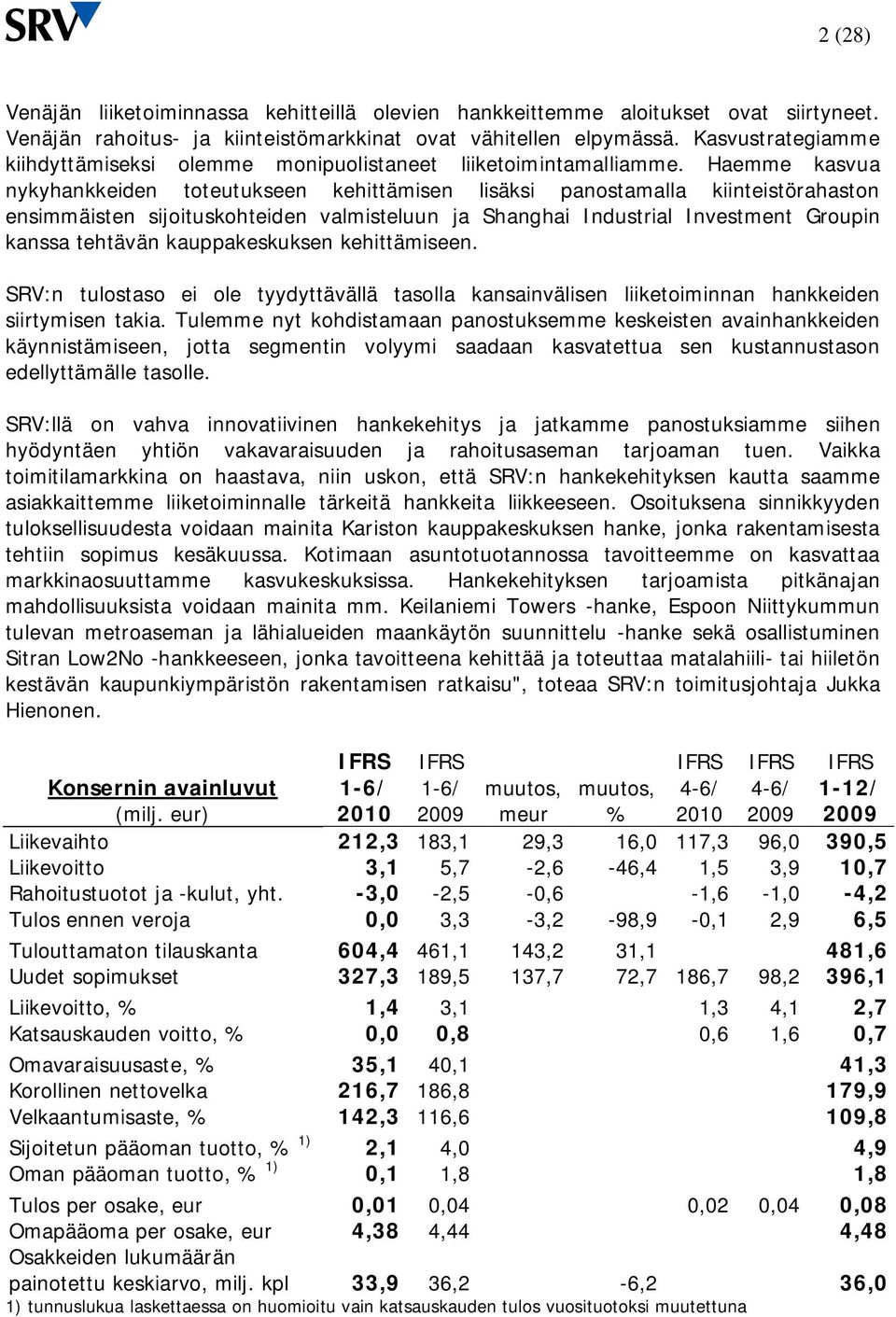 Haemme kasvua nykyhankkeiden toteutukseen kehittämisen lisäksi panostamalla kiinteistörahaston ensimmäisten sijoituskohteiden valmisteluun ja Shanghai Industrial Investment Groupin kanssa tehtävän