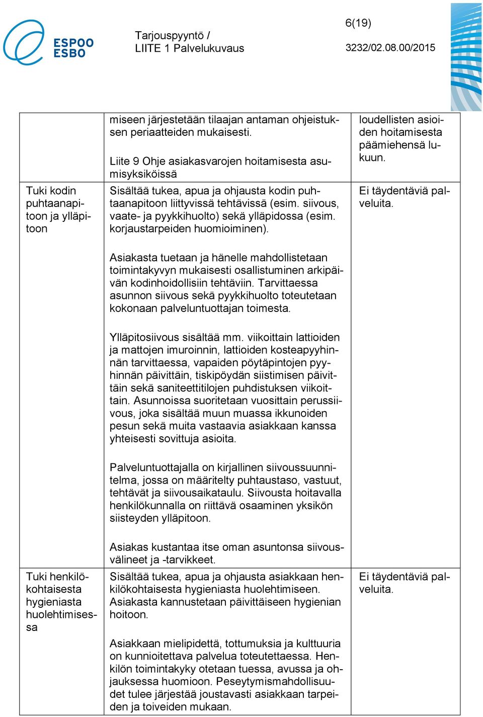 korjaustarpeiden huomioiminen). Asiakasta tuetaan ja hänelle mahdollistetaan toimintakyvyn mukaisesti osallistuminen arkipäivän kodinhoidollisiin tehtäviin.
