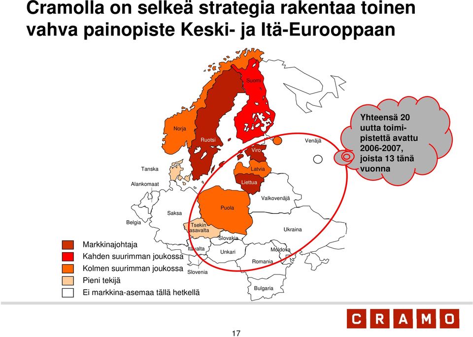 Belgia Markkinajohtaja Kahden suurimman joukossa Kolmen suurimman joukossa Pieni tekijä Saksa Tsekin tasavalta