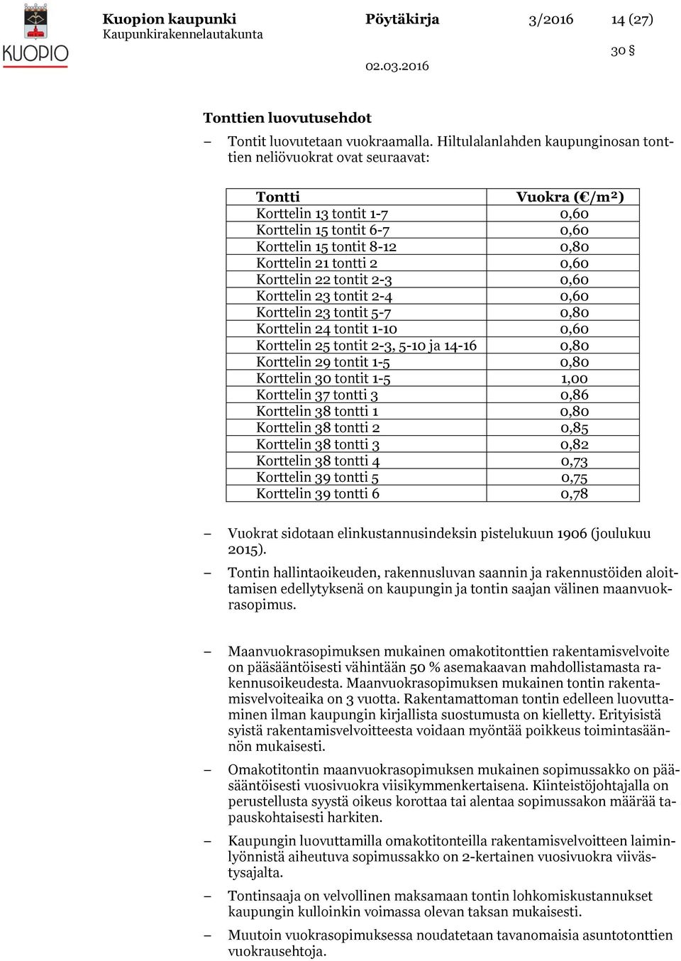 0,60 Korttelin 22 tontit 2-3 0,60 Korttelin 23 tontit 2-4 0,60 Korttelin 23 tontit 5-7 0,80 Korttelin 24 tontit 1-10 0,60 Korttelin 25 tontit 2-3, 5-10 ja 14-16 0,80 Korttelin 29 tontit 1-5 0,80