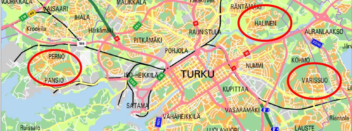 Turun hankkeen toimenpiteet kohdistuivat Halisten, Pansio-Pernon ja