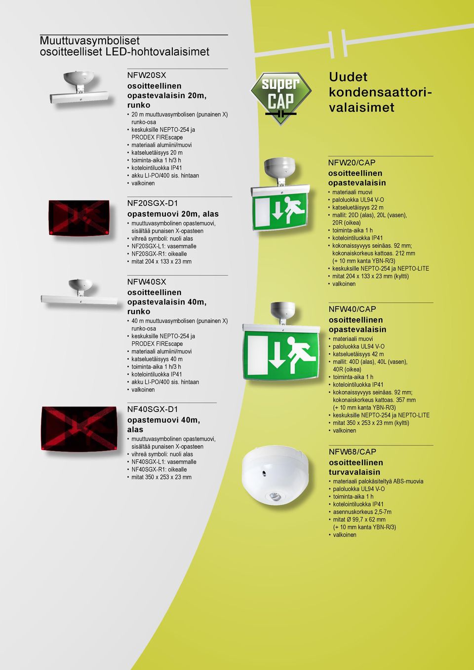 hintaan NF20SGX-D1 opastemuovi 20m, alas muuttuvasymbolinen opastemuovi, sisältää punaisen X-opasteen vihreä symboli: nuoli alas NF20SGX-L1: vasemmalle NF20SGX-R1: oikealle mitat 204 x 133 x 23 mm