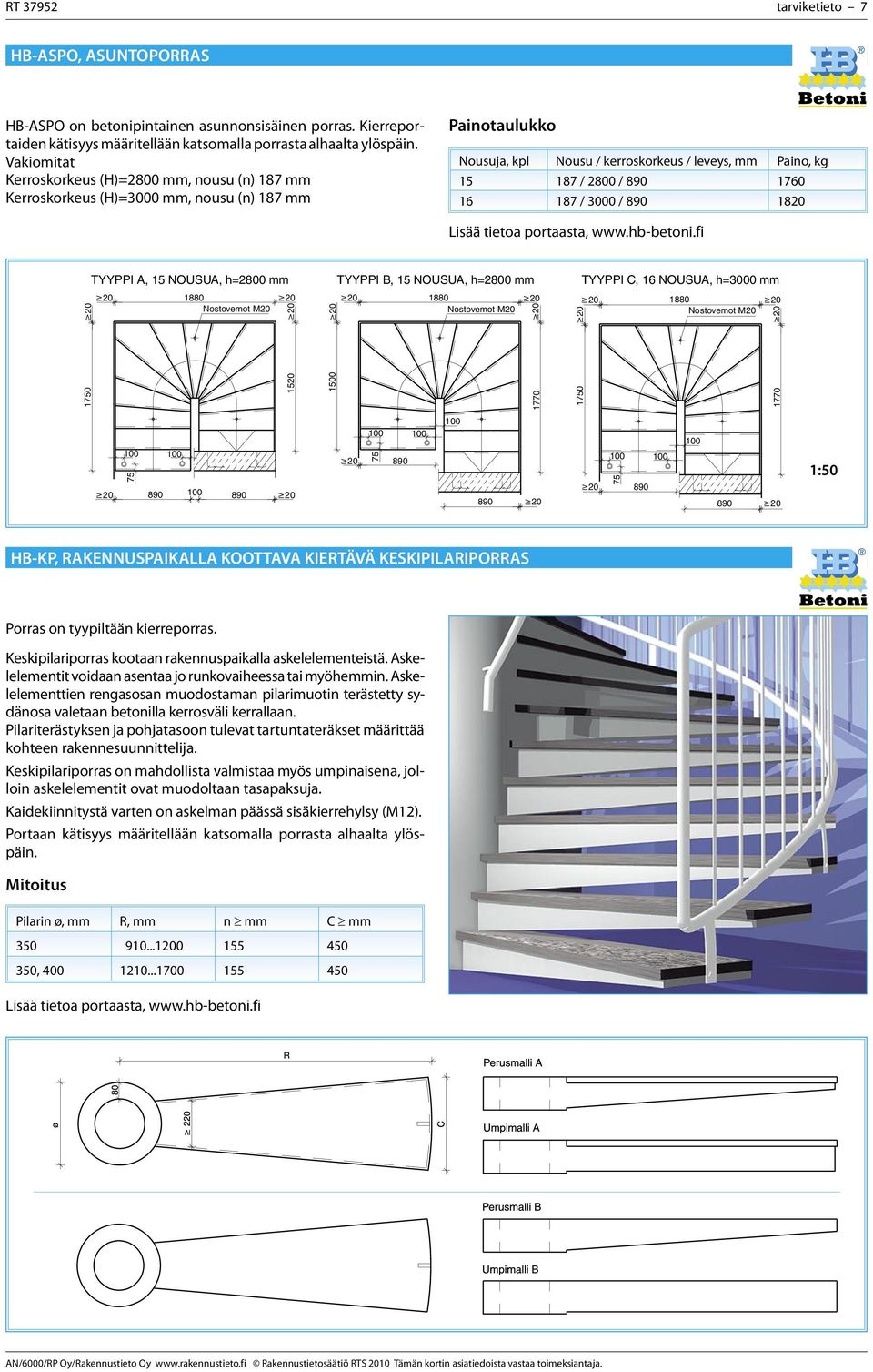 187 / 3000 / 890 1820 TYYPPI A, 15 NOUSUA, h=2800 mm 1880 Nostovemot M20 TYYPPI B, 15 NOUSUA, h=2800 mm 1880 Nostovemot M20 1880 Nostovemot M20 TYYPPI C, 16 NOUSUA, h=3000 mm 1750 1520 1500 1770 1750