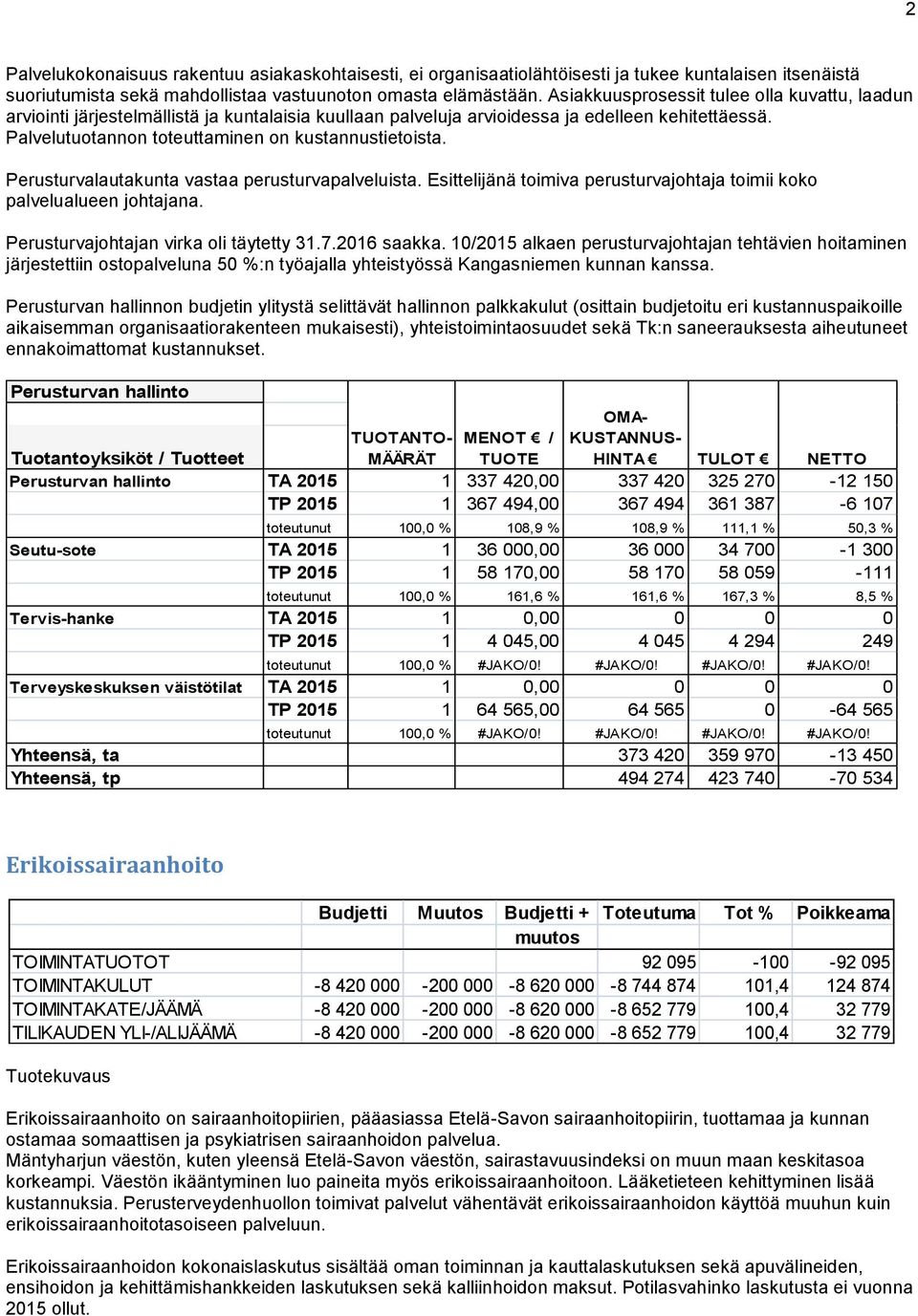 Perusturvalautakunta vastaa perusturvapalveluista. Esittelijänä toimiva perusturvajohtaja toimii koko palvelualueen johtajana. Perusturvajohtajan virka oli täytetty 31.7.2016 saakka.