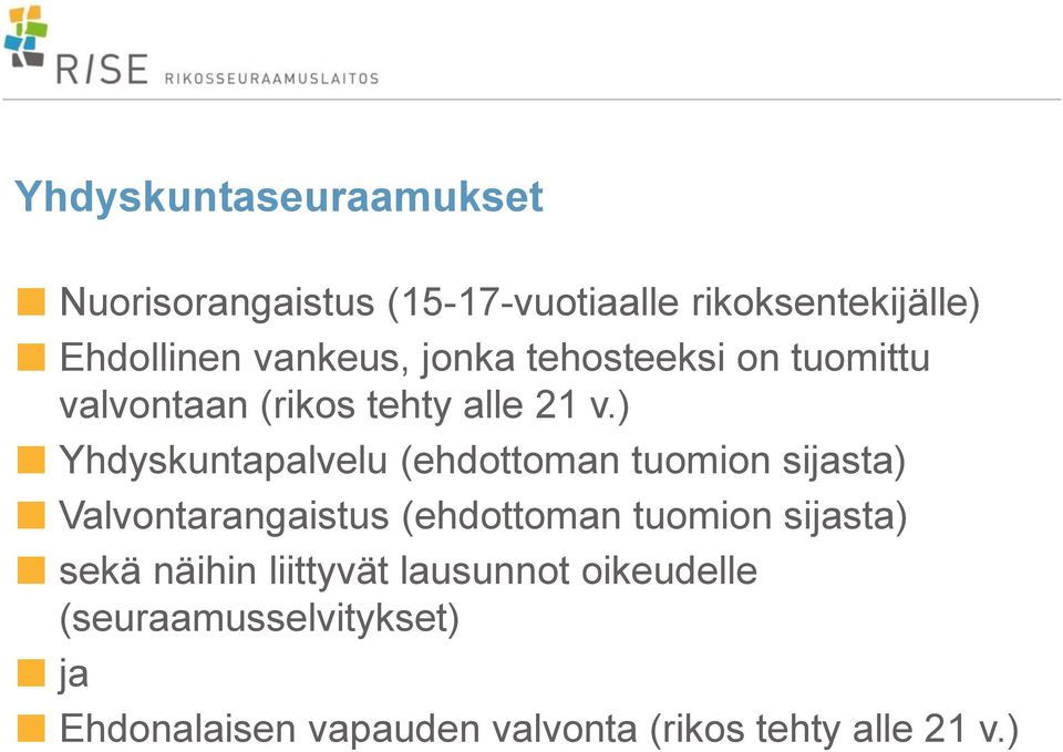 ) Yhdyskuntapalvelu (ehdottoman tuomion sijasta) Valvontarangaistus (ehdottoman tuomion