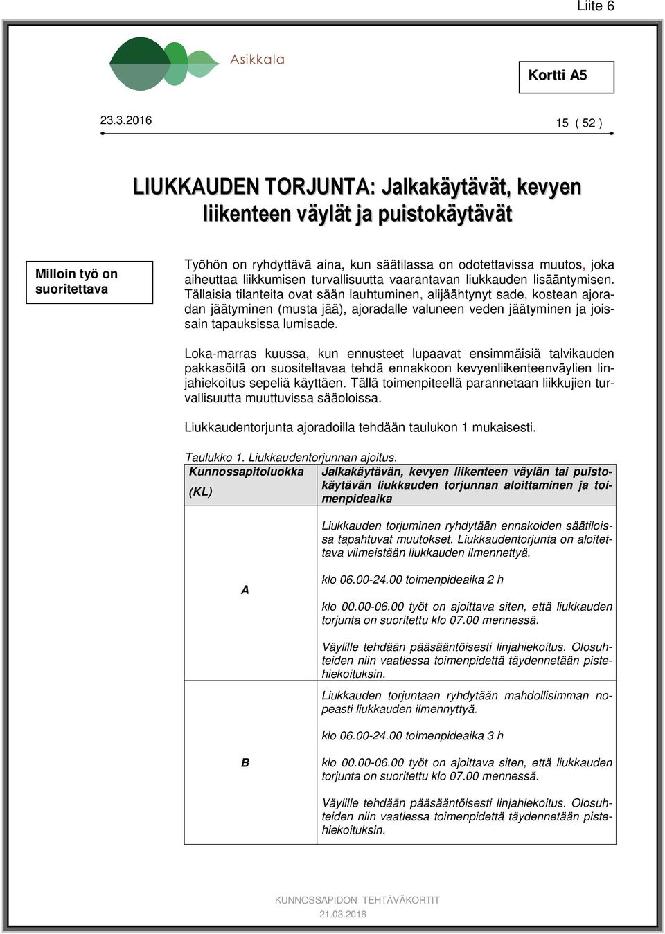 Tällaisia tilanteita ovat sään lauhtuminen, alijäähtynyt sade, kostean ajoradan jäätyminen (musta jää), ajoradalle valuneen veden jäätyminen ja joissain tapauksissa lumisade.