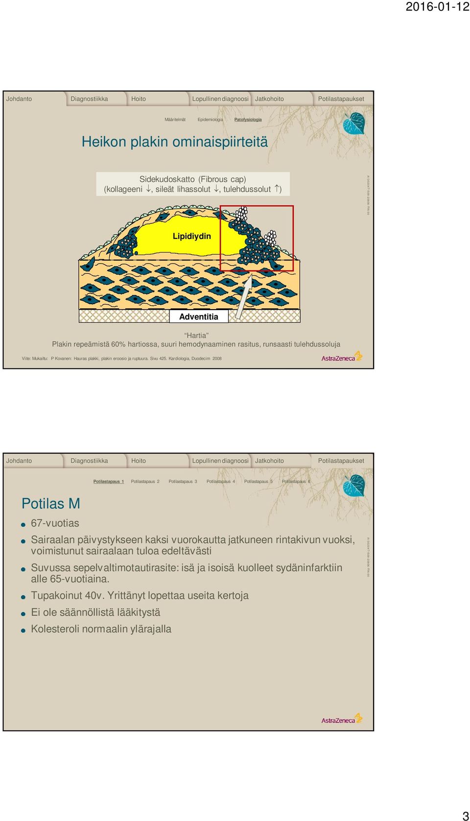 Kardiologia, Duodecim 2008 Potilastapaus 1 Potilastapaus 2 Potilastapaus 3 Potilastapaus 4 Potilastapaus 5 Potilastapaus 6 Potilas M 67-vuotias Sairaalan päivystykseen kaksi vuorokautta