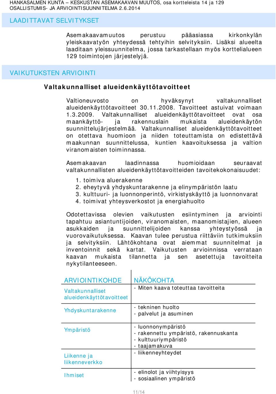 VAIKUTUKSTEN ARVIOINTI Valtakunnalliset alueidenkäyttötavoitteet Valtioneuvosto on hyväksynyt valtakunnalliset alueidenkäyttötavoitteet 30.11.2008. Tavoitteet astuivat voimaan 1.3.2009.