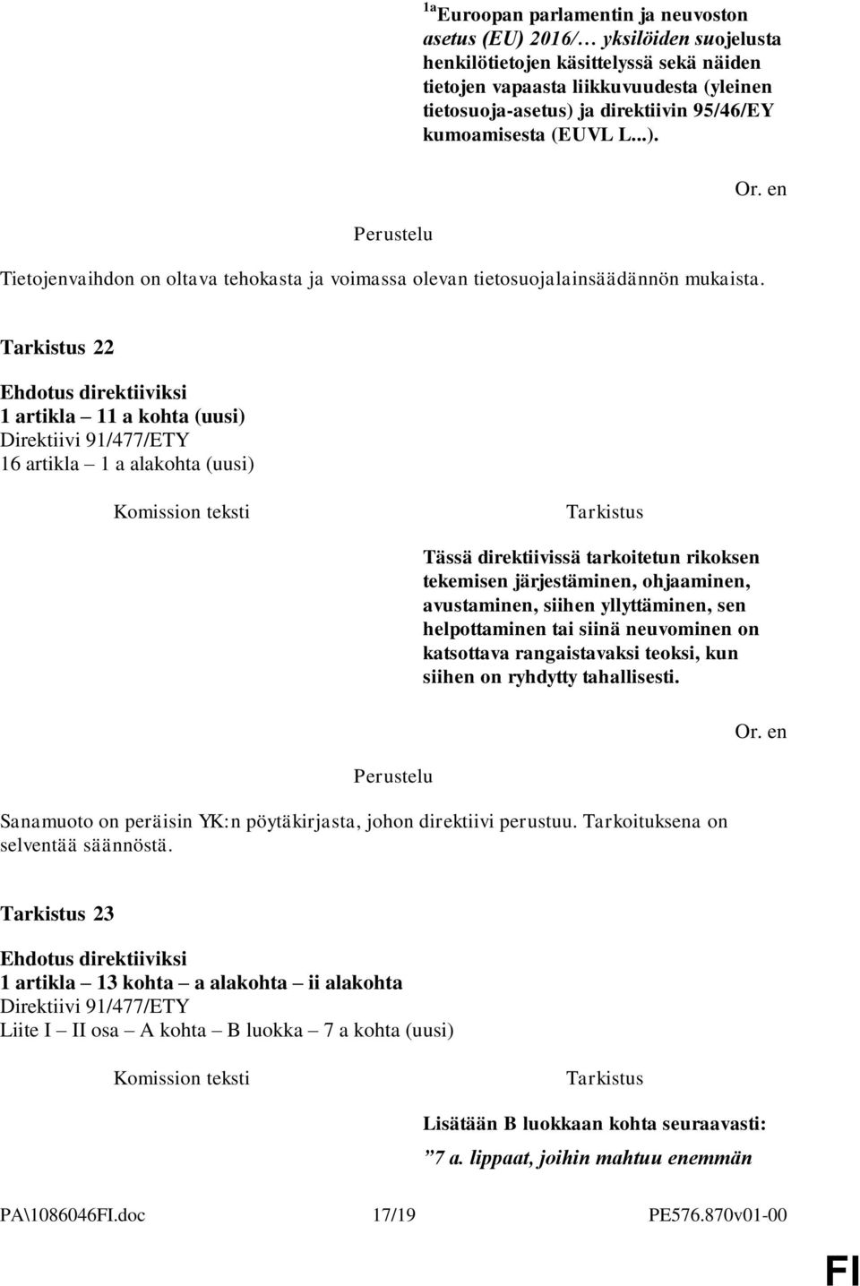 22 1 artikla 11 a kohta (uusi) 16 artikla 1 a alakohta (uusi) Tässä direktiivissä tarkoitetun rikoksen tekemisen järjestäminen, ohjaaminen, avustaminen, siihen yllyttäminen, sen helpottaminen tai