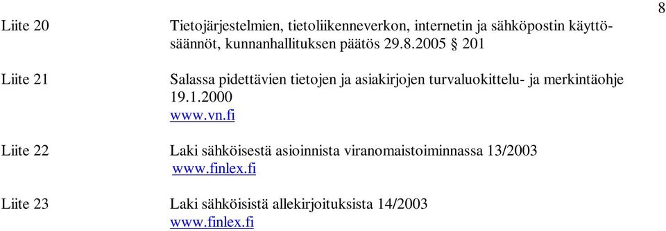2005 201 Salassa pidettävien tietojen ja asiakirjojen turvaluokittelu- ja merkintäohje 19.