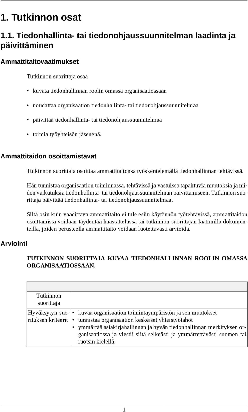 Ammattitaidon osoittamistavat Arviointi osoittaa ammattitaitonsa työskentelemällä tiedonhallinnan tehtävissä.