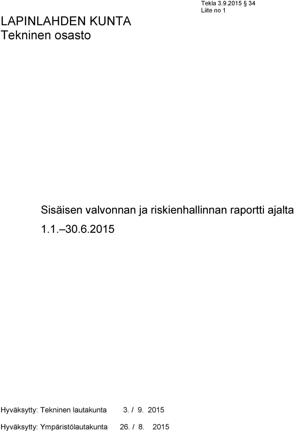 riskienhallinnan raportti ajalta 1.1. 30.6.