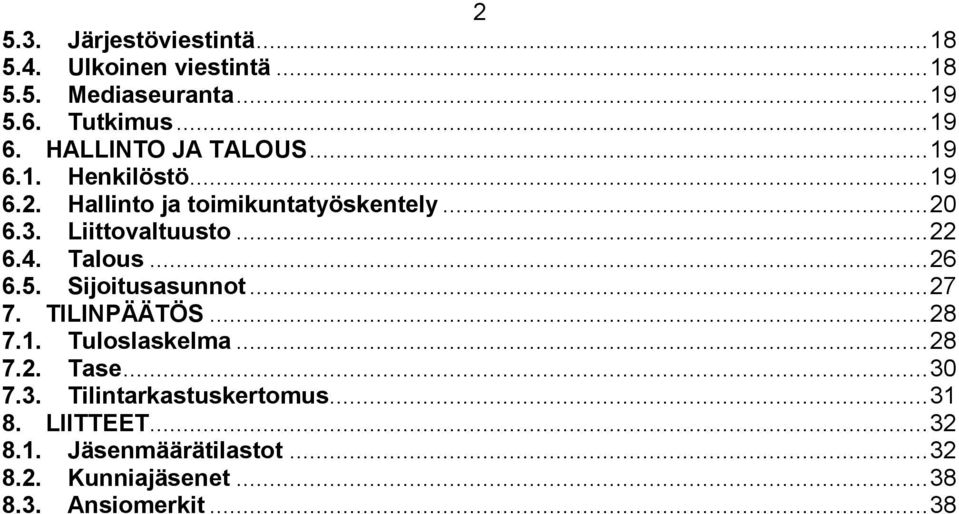 .. 22 6.4. Talous... 26 6.5. Sijoitusasunnot... 27 7. TILINPÄÄTÖS... 28 7.1. Tuloslaskelma... 28 7.2. Tase... 30 7.