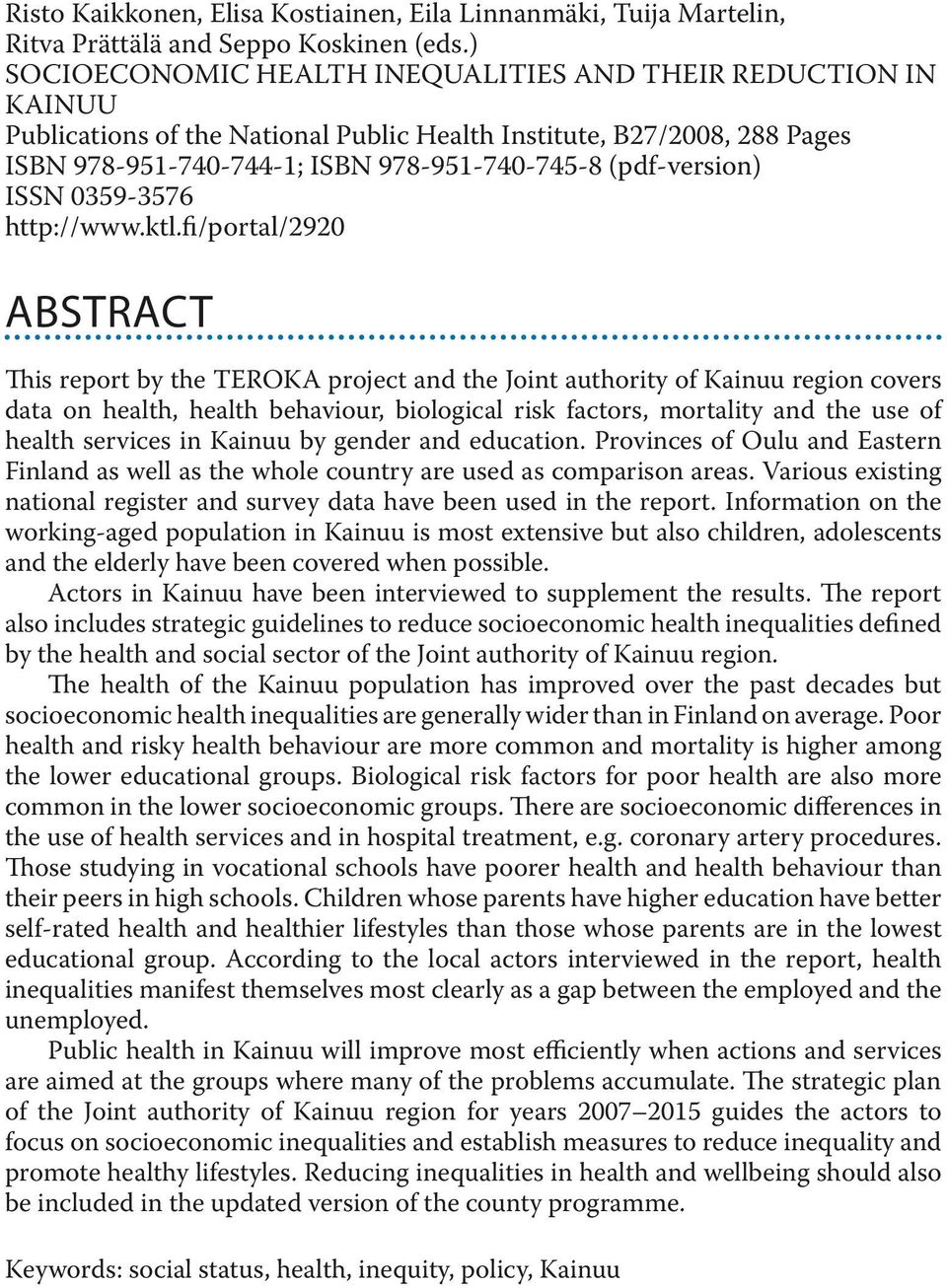 ISSN 359-3576 http://www.ktl.