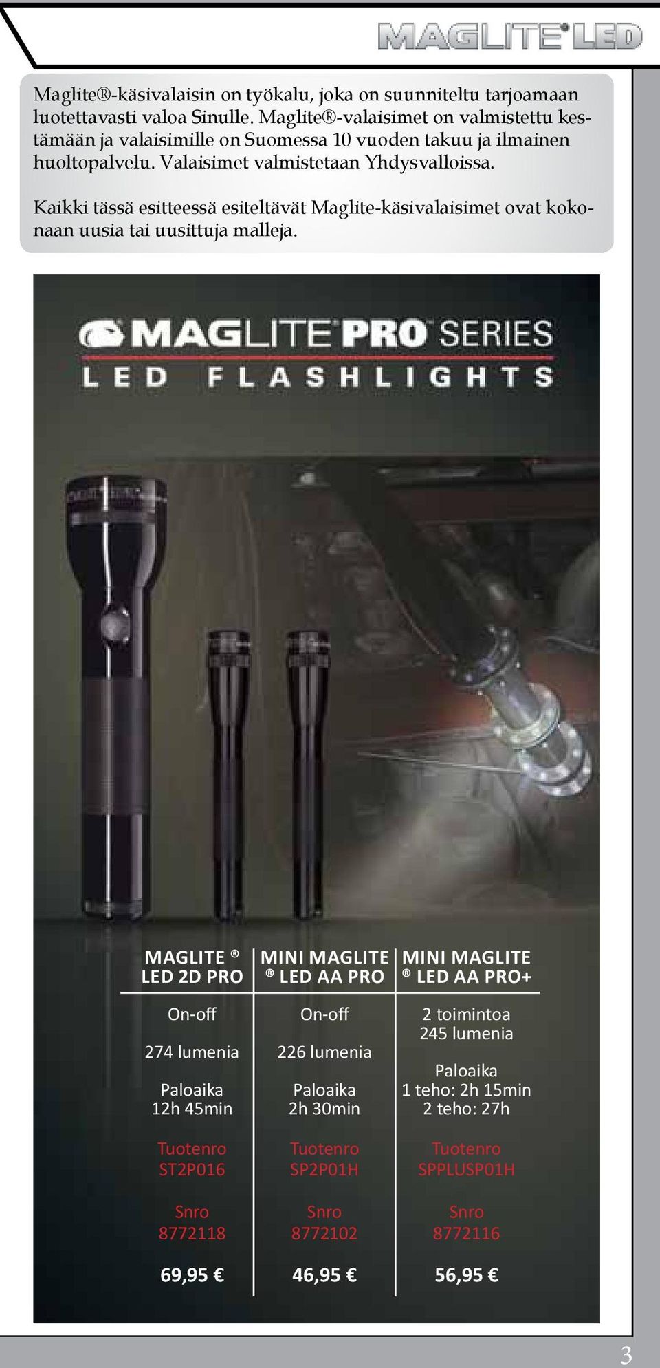 Kaikki tässä esitteessä esiteltävät Maglite-käsivalaisimet ovat kokonaan uusia tai uusittuja malleja.