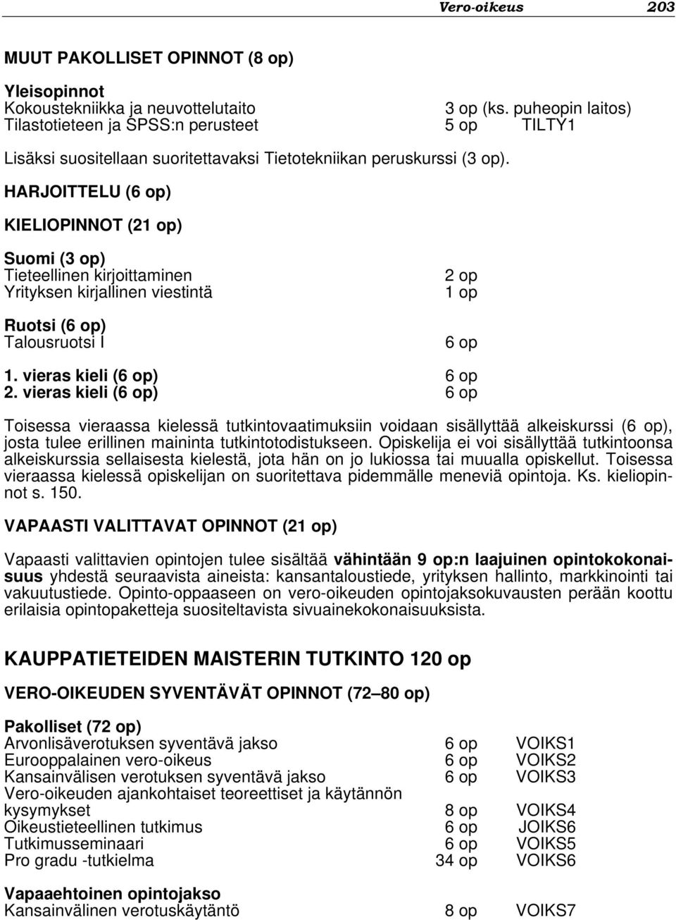 HARJOITTELU (6 op) KIELIOPINNOT (21 op) Suomi (3 op) Tieteellinen kirjoittaminen Yrityksen kirjallinen viestintä Ruotsi (6 op) Talousruotsi I 2 op 1 op 6 op 1. vieras kieli (6 op) 6 op 2.