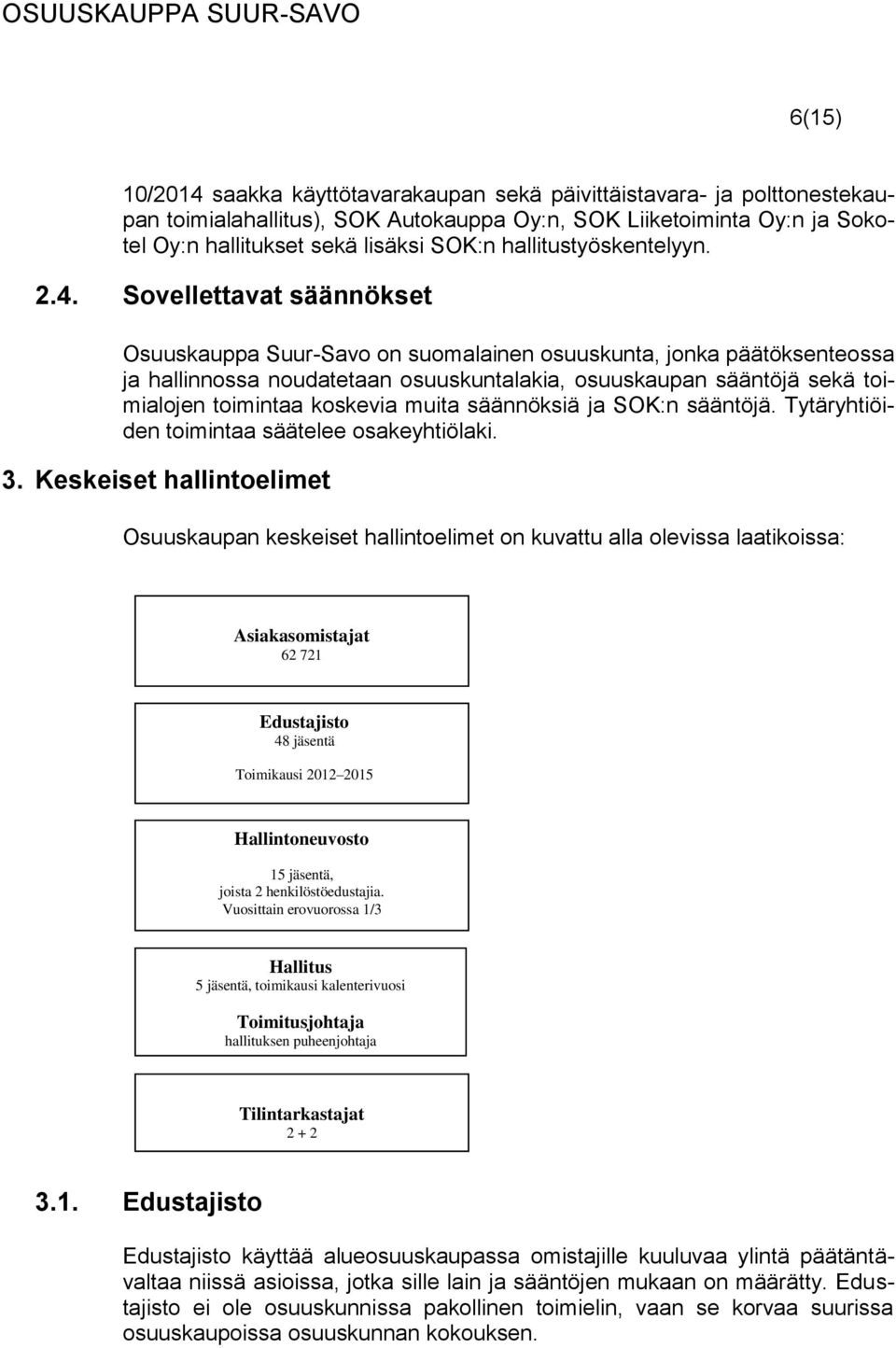 Sovellettavat säännökset Osuuskauppa Suur-Savo on suomalainen osuuskunta, jonka päätöksenteossa ja hallinnossa noudatetaan osuuskuntalakia, osuuskaupan sääntöjä sekä toimialojen toimintaa koskevia