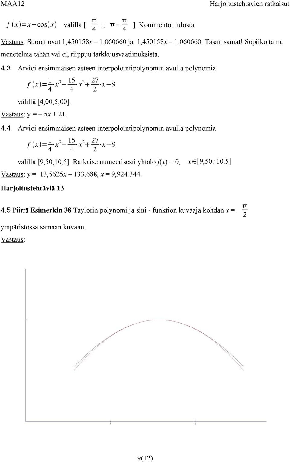 3 Arvioi ensimmäisen asteen interpolointipolynomin avulla polynomia f x = 4 