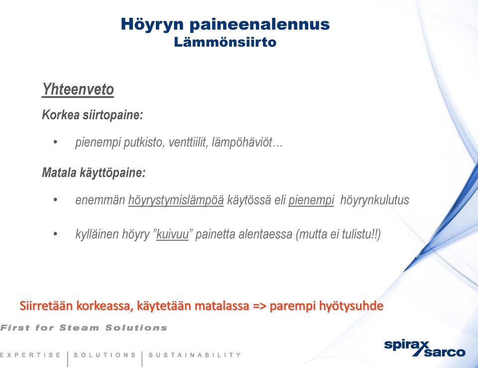 käytössä eli pienempi höyrynkulutus kylläinen höyry kuivuu painetta alentaessa