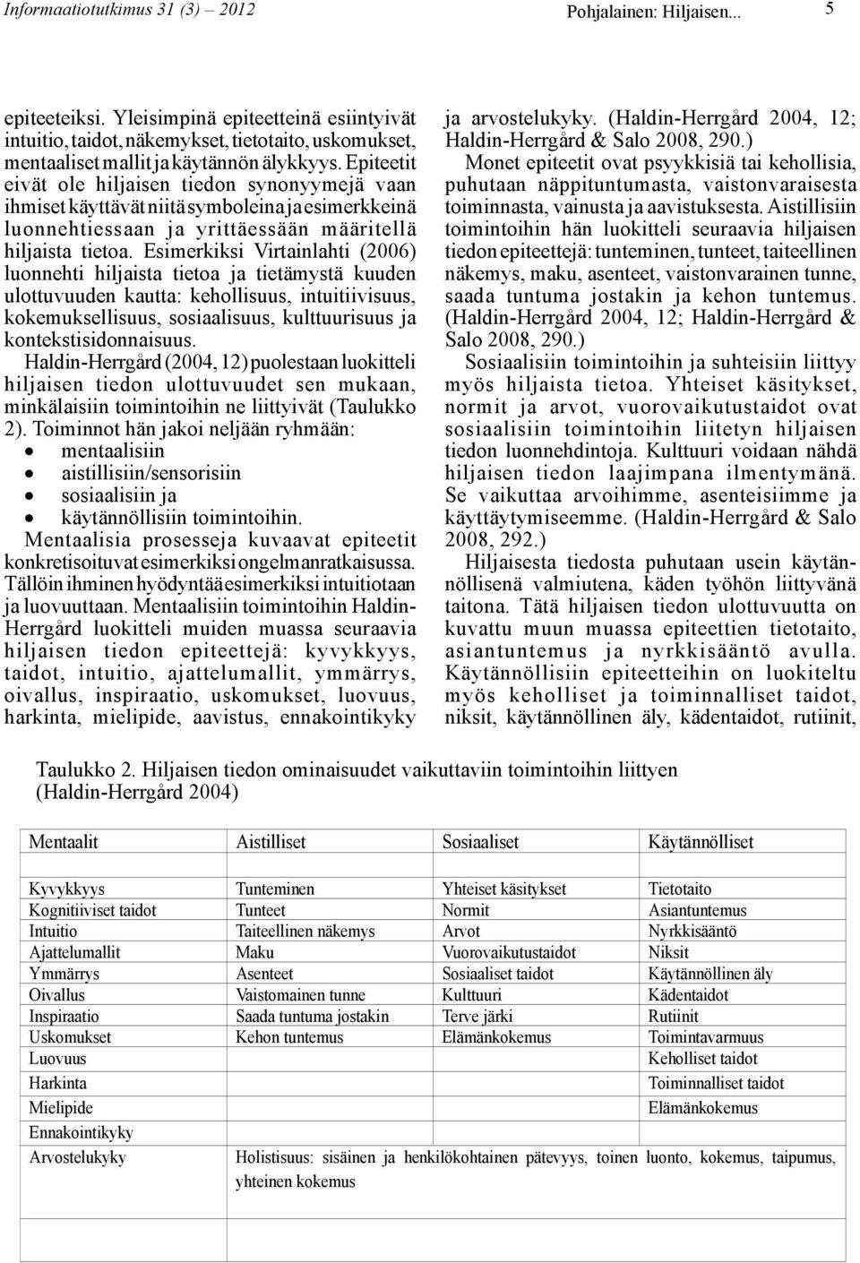 Epiteetit eivät ole hiljaisen tiedon synonyymejä vaan ihmiset käyttävät niitä symboleina ja esimerkkeinä luonnehtiessaan ja yrittäessään määritellä hiljaista tietoa.