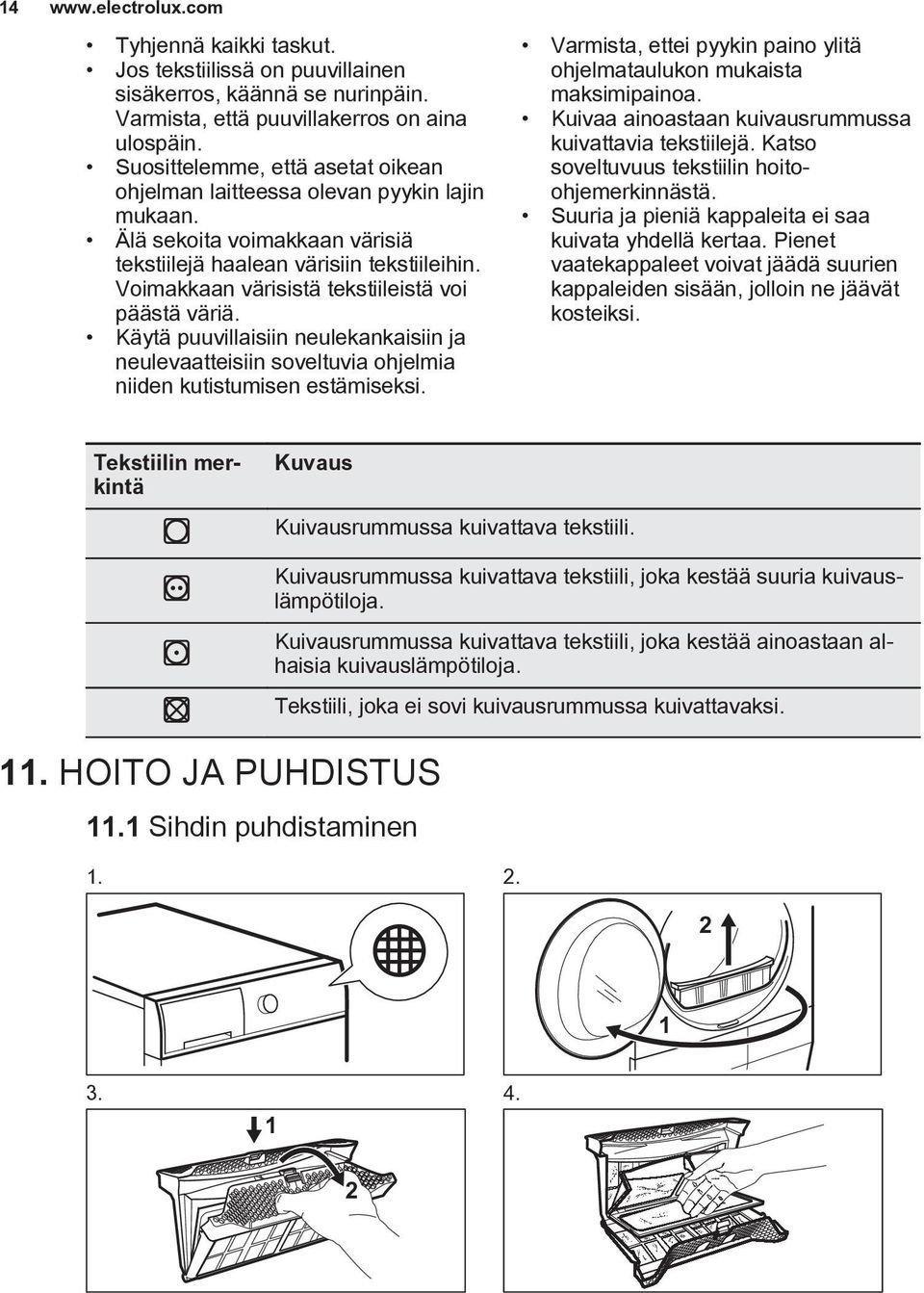 Voimakkaan värisistä tekstiileistä voi päästä väriä. Käytä puuvillaisiin neulekankaisiin ja neulevaatteisiin soveltuvia ohjelmia niiden kutistumisen estämiseksi.