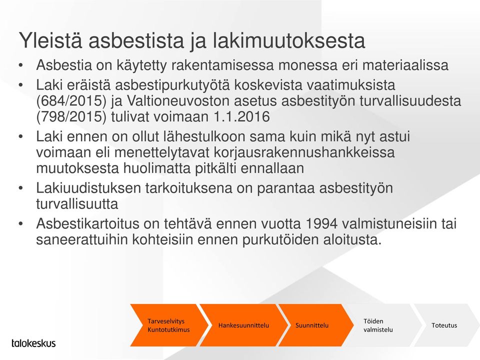 ) ja Valtioneuvoston asetus asbestityön turvallisuudesta (798/2015