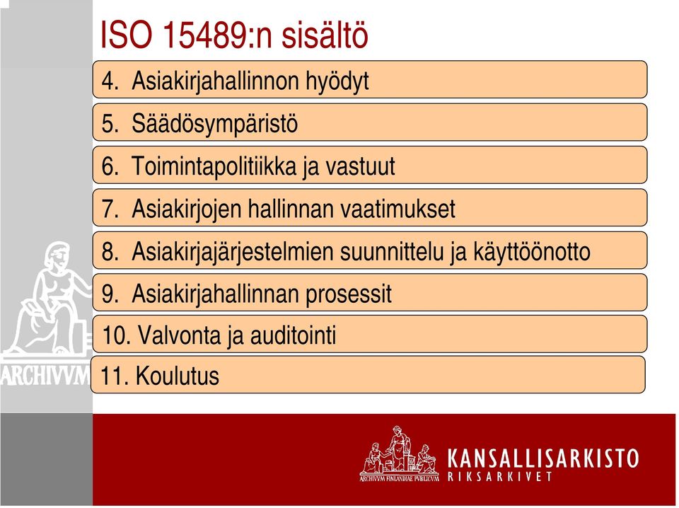 Asiakirjojen hallinnan vaatimukset 8.