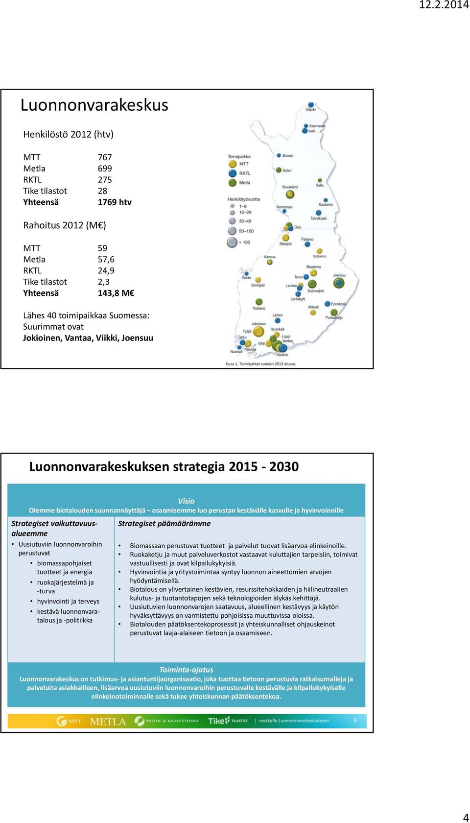 ja hyvinvoinnille Strategiset vaikuttavuusalueemme Uusiutuviin luonnonvaroihin perustuvat biomassapohjaiset tuotteet ja energia ruokajärjestelmä ja turva hyvinvointi ja terveys kestävä